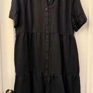 Chico's Black Linen Button-Down Dress